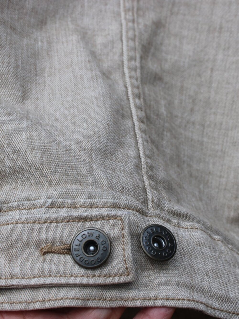 Goodfellow Cotton Men Beige Jacket SZ M Button Down Pockets Adjustable Waist - Picture 5 of 6